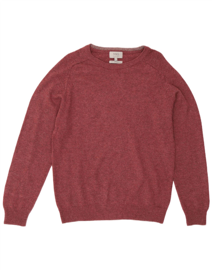Suéter masculino Marks & Spencer com gola canoa, lã de cordeiro média cor de vinho