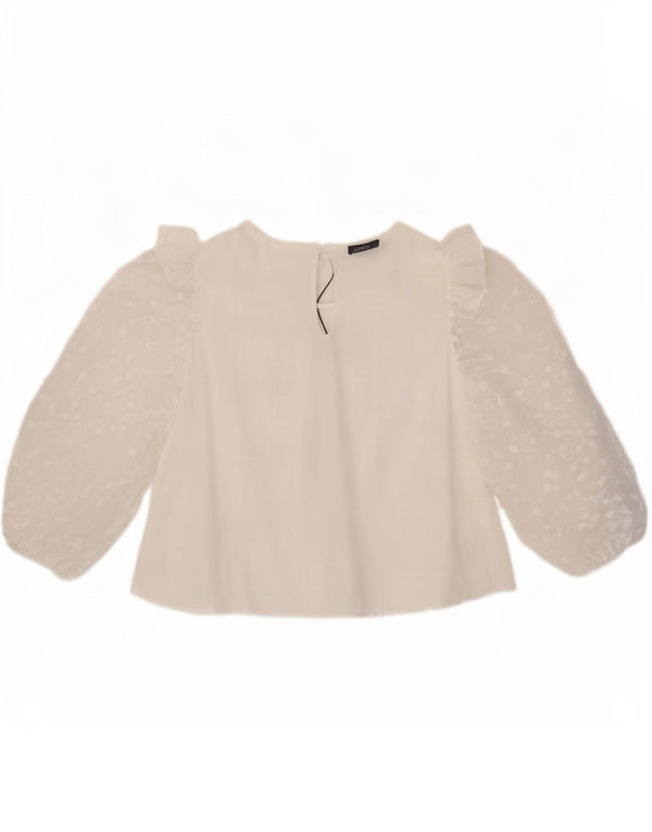 Zara blusa feminina manga 3/4 top UK 14 grande viscose branca
