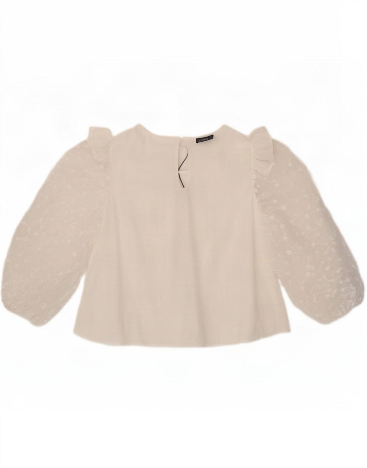 Zara blusa feminina manga 3/4 top UK 14 grande viscose branca