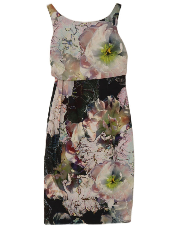Vestido feminino Coast sem mangas com bainha UK 8 pequeno algodão floral multicolorido