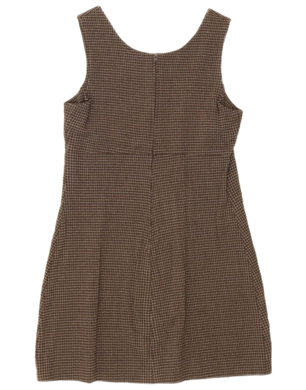 Vestido feminino Germano Zama com bainha sem mangas Reino Unido 8 pequeno marrom xadrez viscose