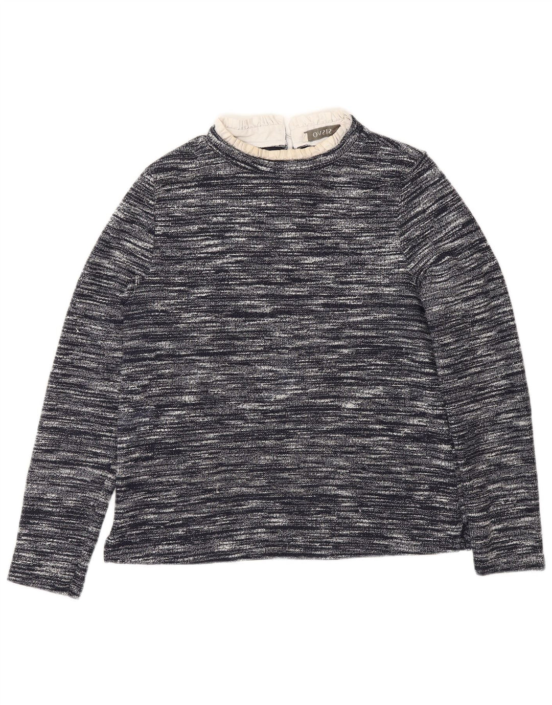 Top feminino Oasis de manga comprida UK 12 médio azul marinho manchado