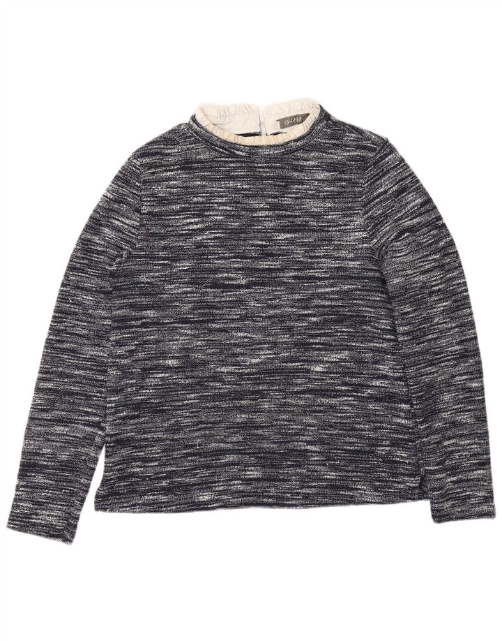 Top feminino Oasis de manga comprida UK 12 médio azul marinho manchado