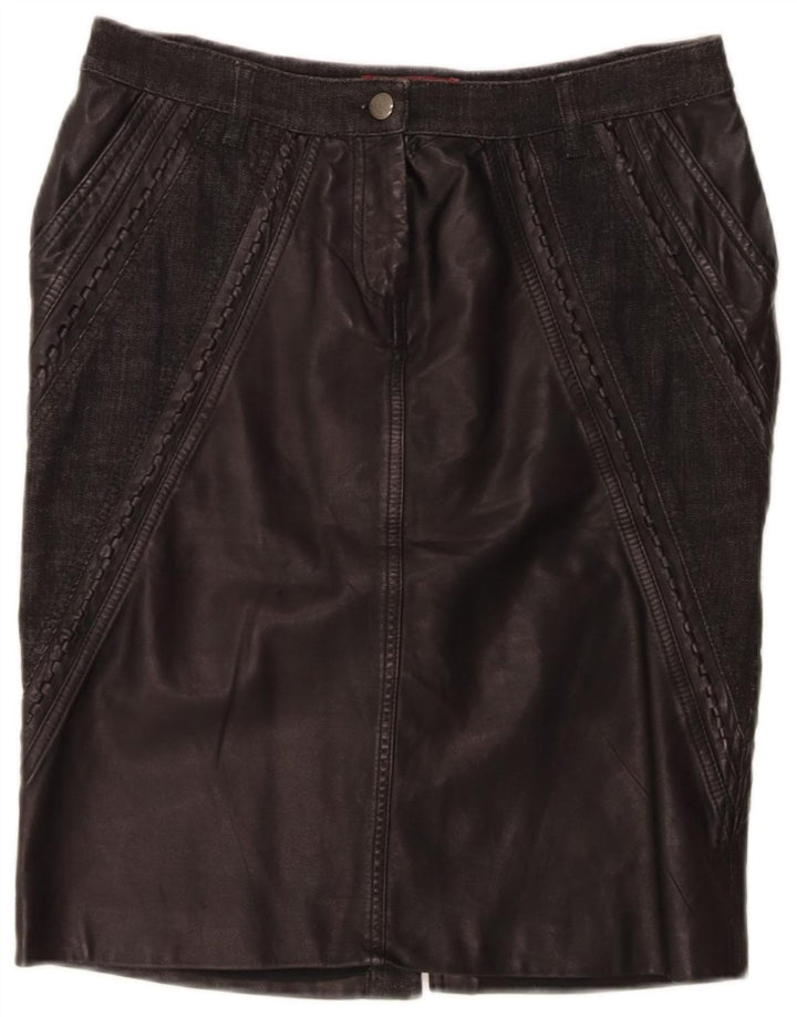 Saia feminina ANGELO MARANI IT 42 Médio W32 Preto Patchwork Couro