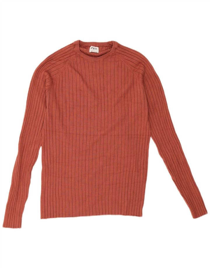 Zara Suéter masculino com gola redonda e viscose marrom médio