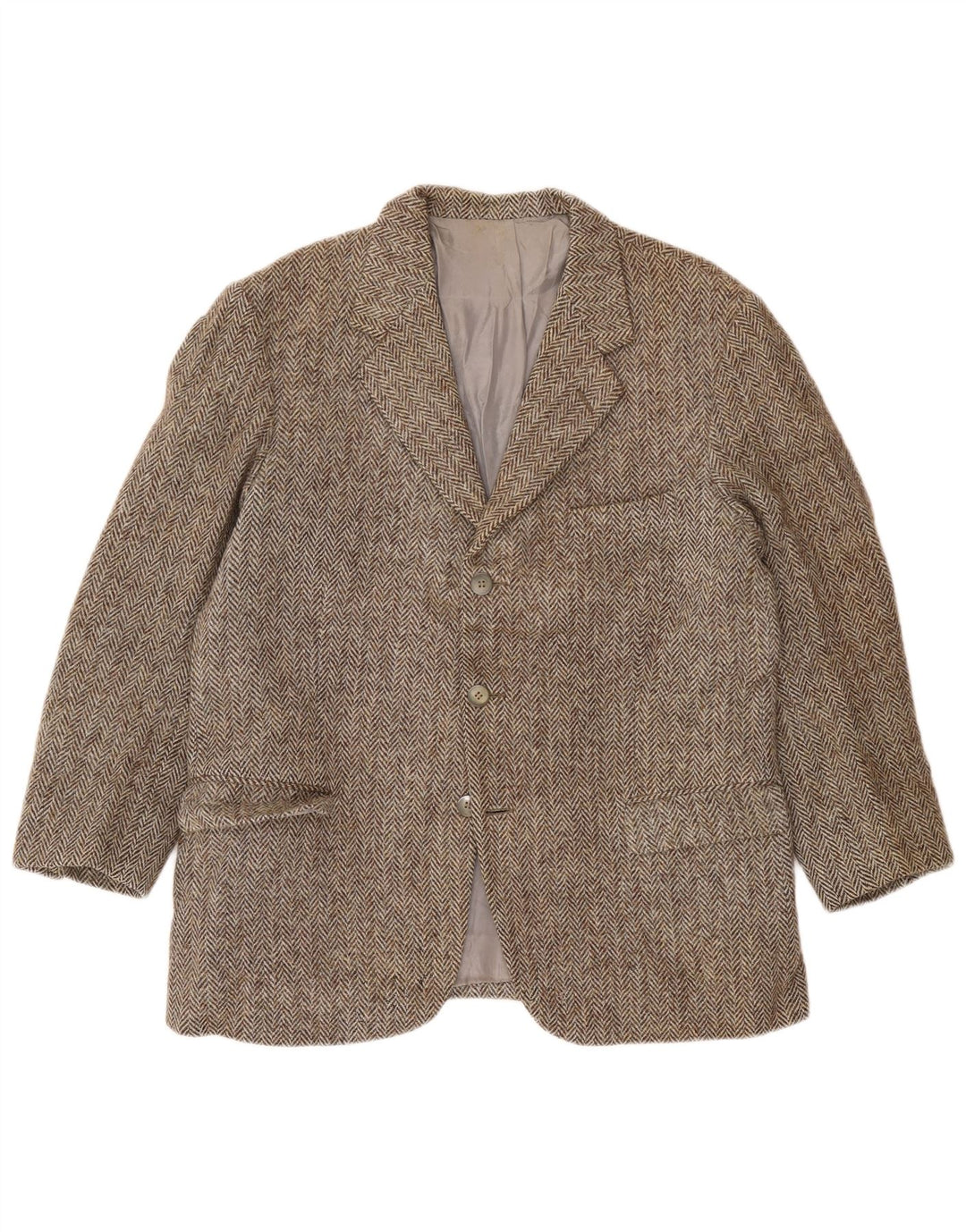 Jaqueta blazer masculina de 3 botões Harris Tweed Reino Unido 38 espinha de peixe cinza médio