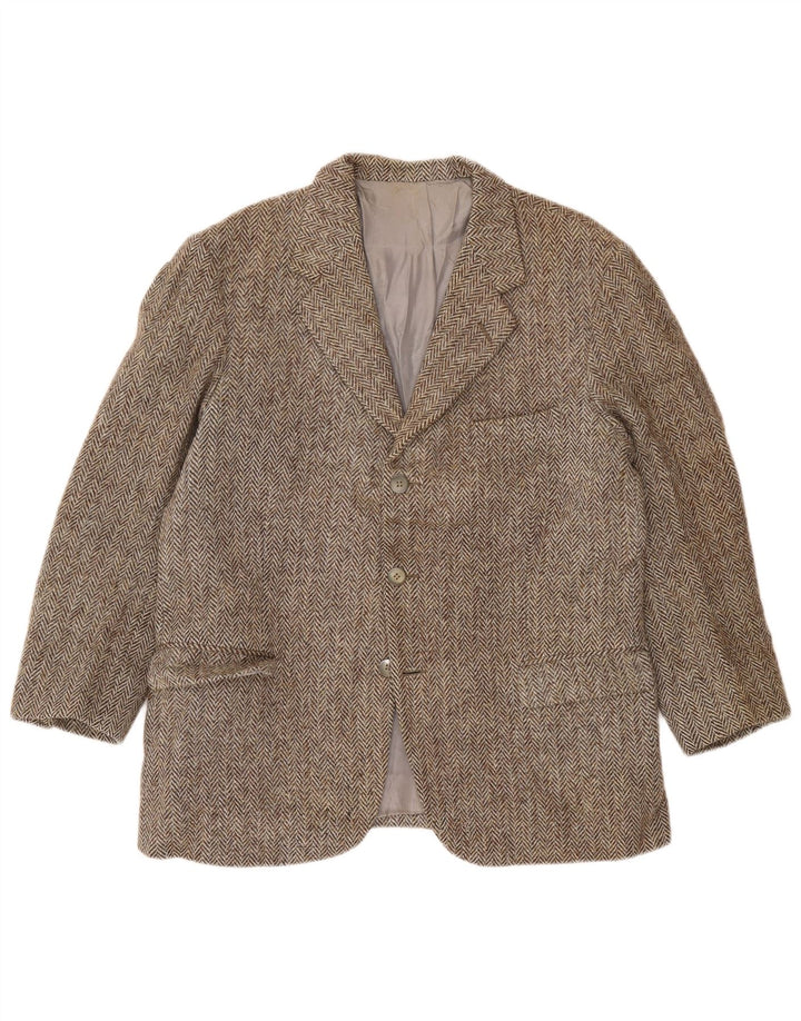 Jaqueta blazer masculina de 3 botões Harris Tweed Reino Unido 38 espinha de peixe cinza médio