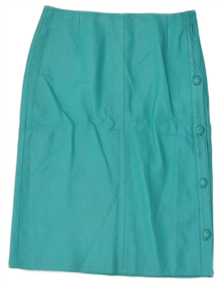 Saia de couro feminina vintage IT 44 médio W28 couro turquesa