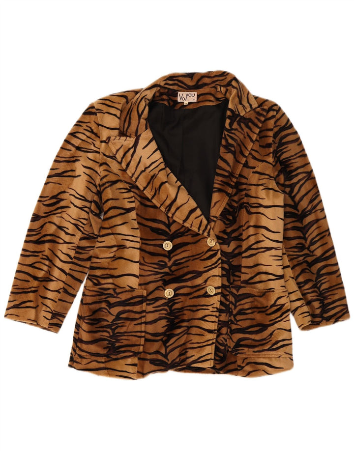 Jaqueta blazer de lã feminina vintage Reino Unido 14 estampa animal bege médio