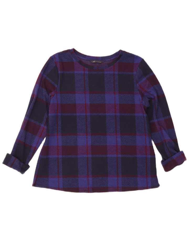 Top feminino Marks & Spencer de manga comprida UK 14 grande xadrez azul marinho