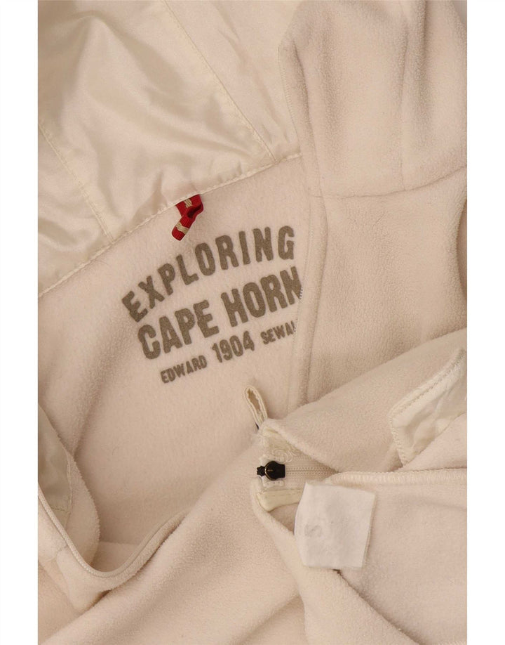 Jaqueta de lã com capuz feminina Cape Horn UK 10 pequena branca