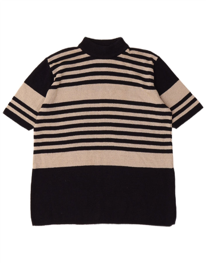 ST. Suéter feminino BERNARD com gola tartaruga Reino Unido 14/16 listrado preto grande