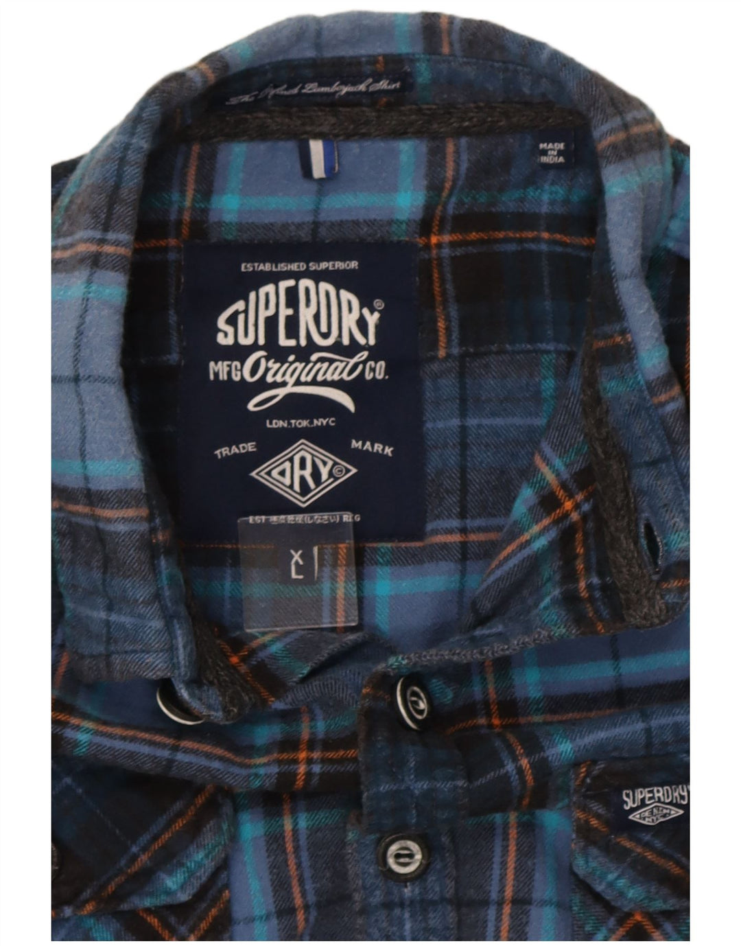 Camisa masculina de flanela Superdry XL azul marinho algodão xadrez