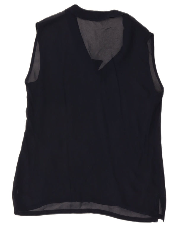 Blusa feminina vintage sem mangas UK 12 azul marinho médio