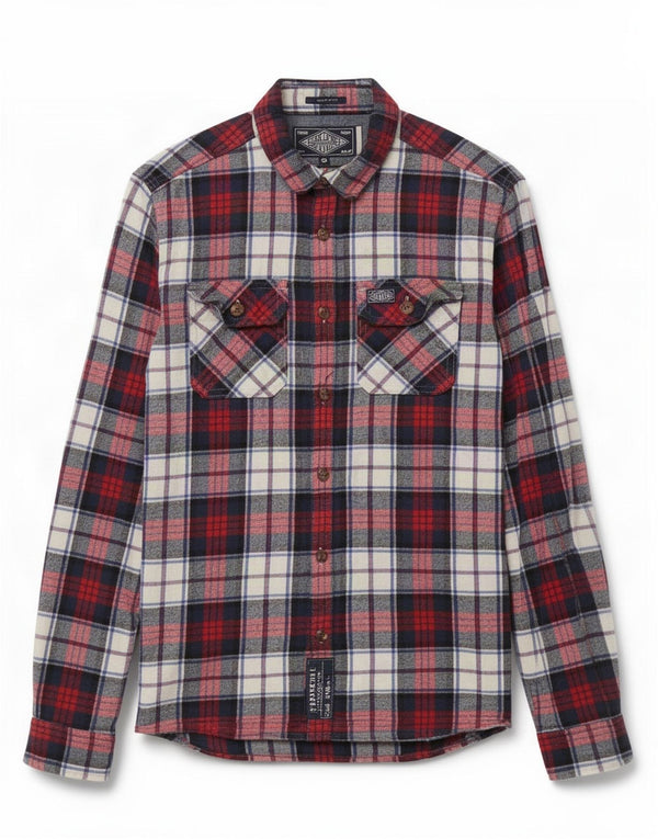 Camisa masculina Superdry Classic Fit flanela pequena algodão xadrez azul marinho