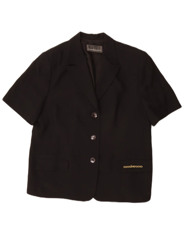 Roccobarocco Womens 3 Button Short Sleeve Blazer Jacket UK 25 4XL Black