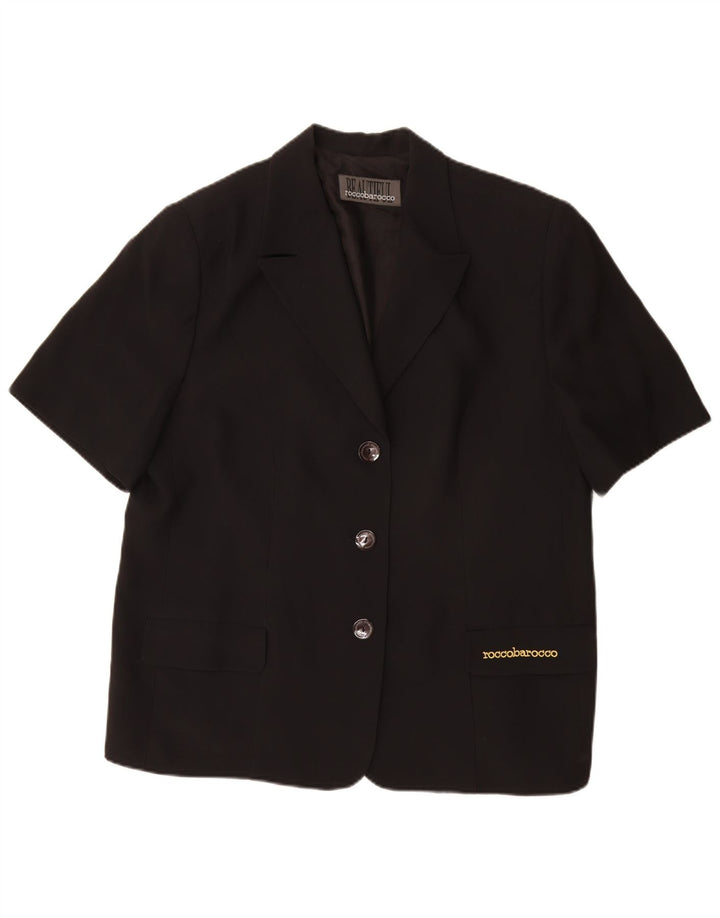Roccobarocco Womens 3 Button Short Sleeve Blazer Jacket UK 25 4XL Black