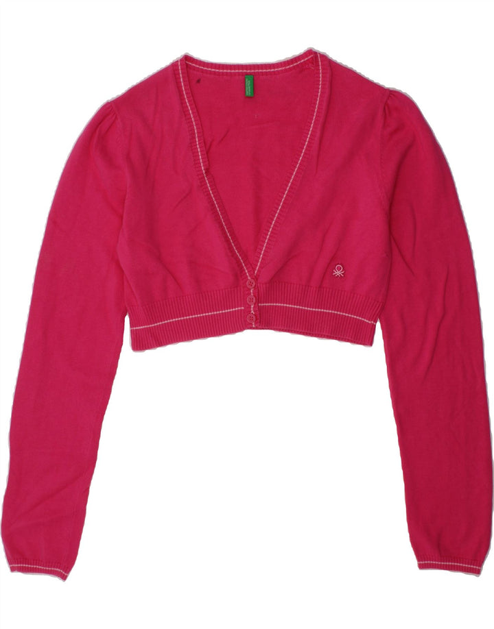 BENETTON Girls Crop Cardigan Sweater 8-9 Years Pink Vintage Benetton and Second-Hand Benetton from Messina Hembry 