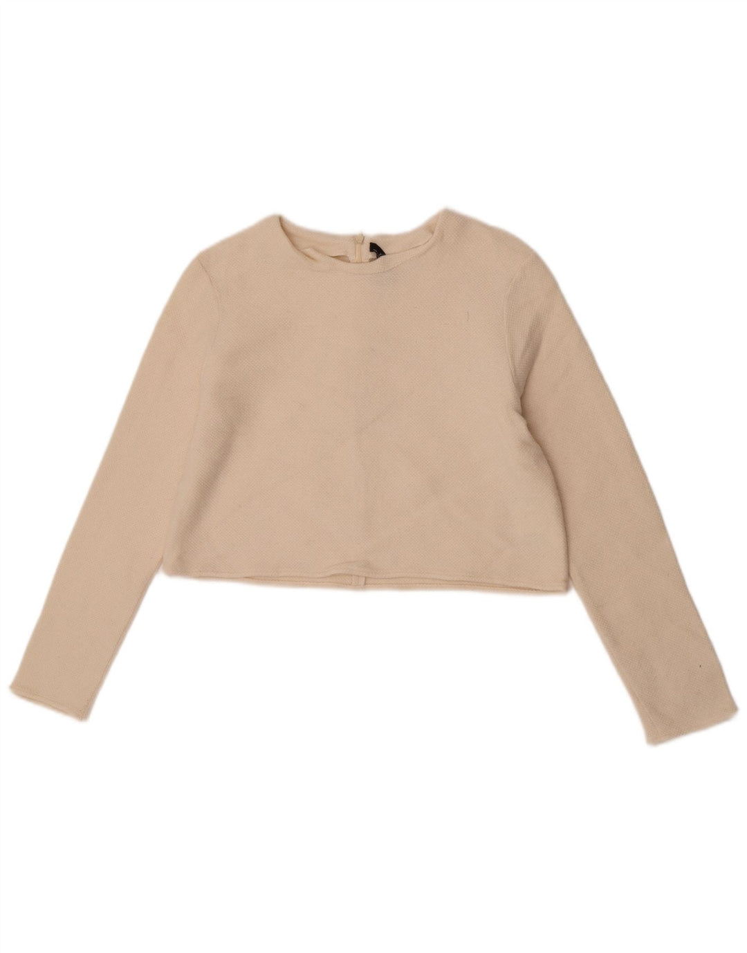 Zara Suéter feminino cropped com gola redonda Reino Unido 12 médio off white lã