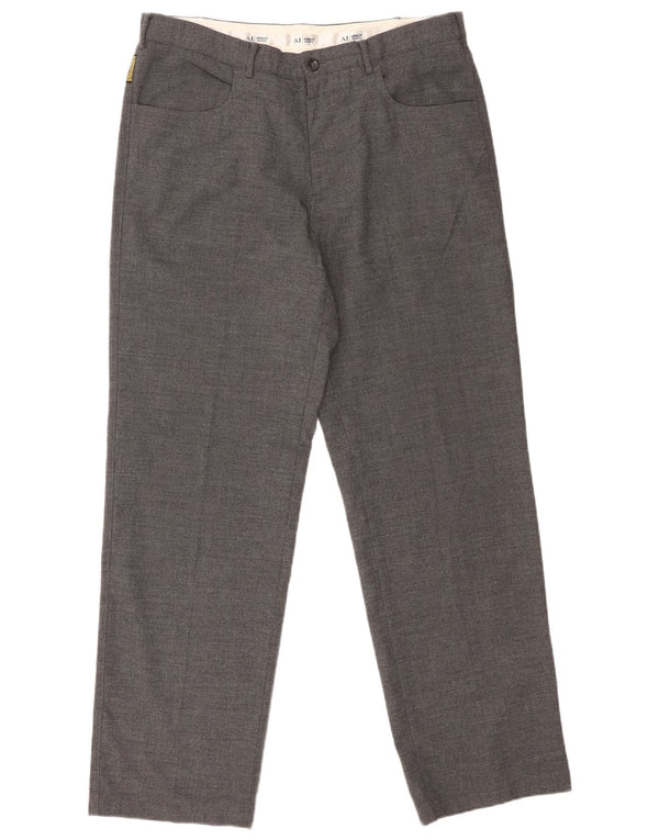 Calças casuais retas masculinas Armani UK 42 grandes W34 L31 poliéster cinza