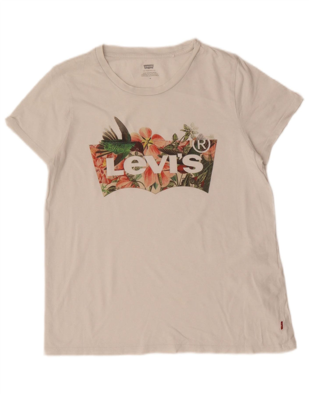 Camiseta feminina gráfica Levi's Top UK 12 algodão branco médio