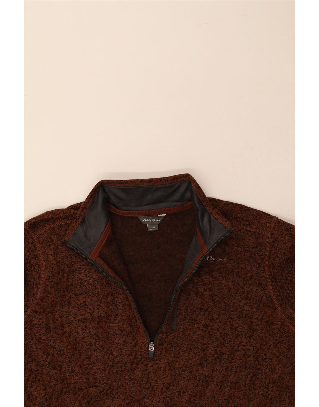 EDDIE BAUER Mens Zip Neck Sweatshirt Jumper Large Brown Polyester Vintage Eddie Bauer and Second-Hand Eddie Bauer from Messina Hembry 