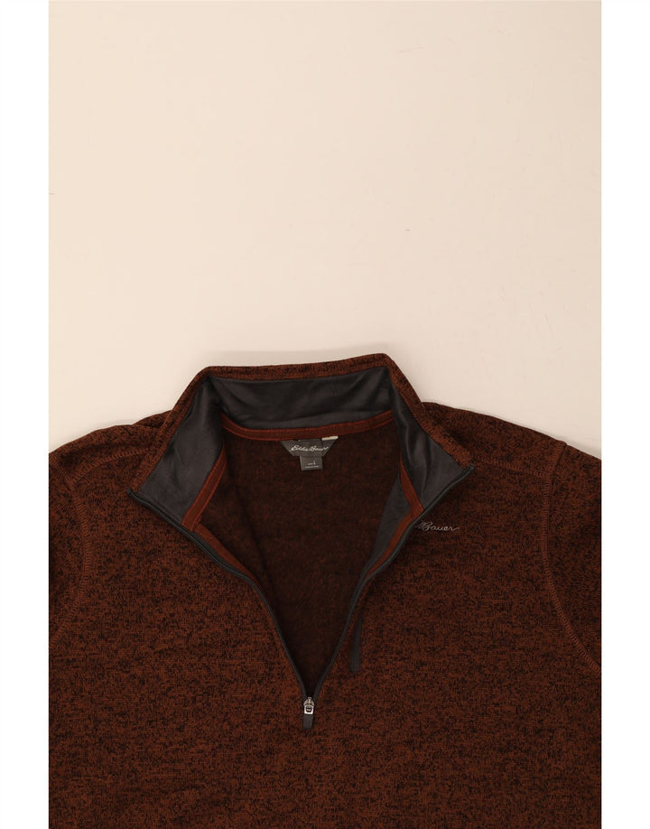 EDDIE BAUER Mens Zip Neck Sweatshirt Jumper Large Brown Polyester Vintage Eddie Bauer and Second-Hand Eddie Bauer from Messina Hembry 
