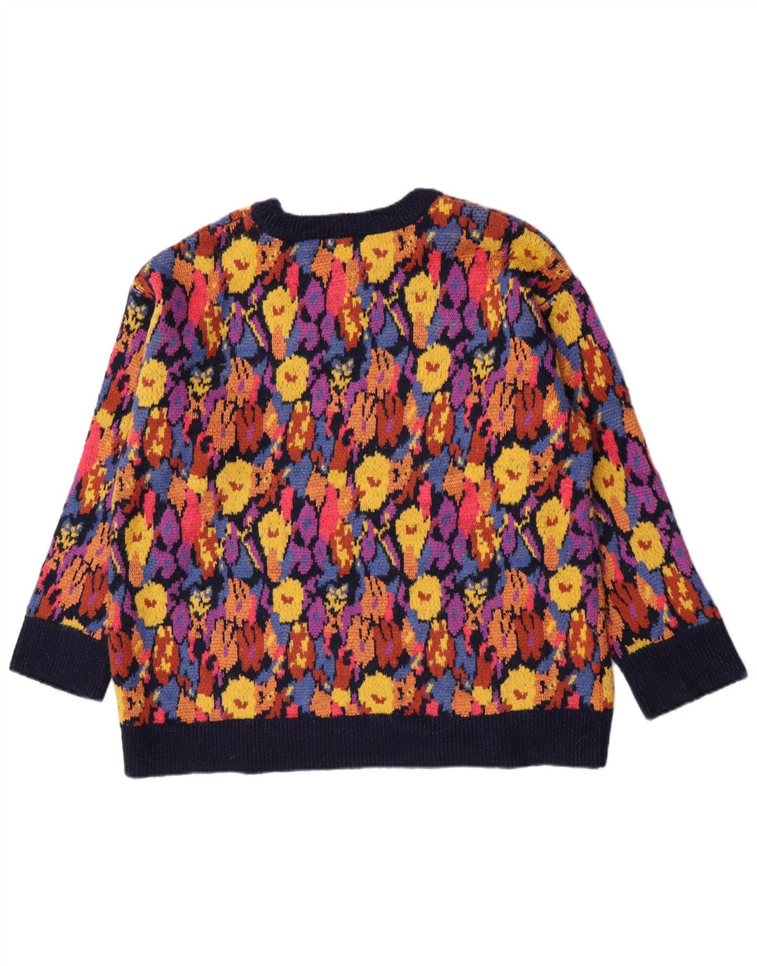 Suéter feminino Zara com gola canoa UK 14 médio floral multicolorido