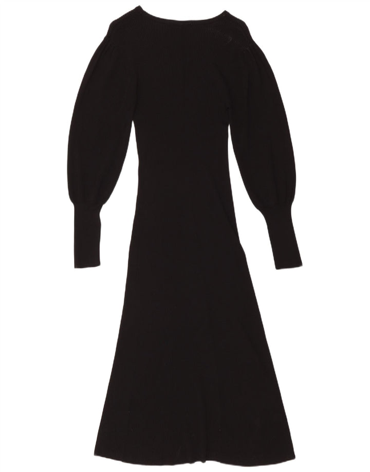 Vestido maxi feminino de manga comprida ZARA Reino Unido 12 médio preto viscose