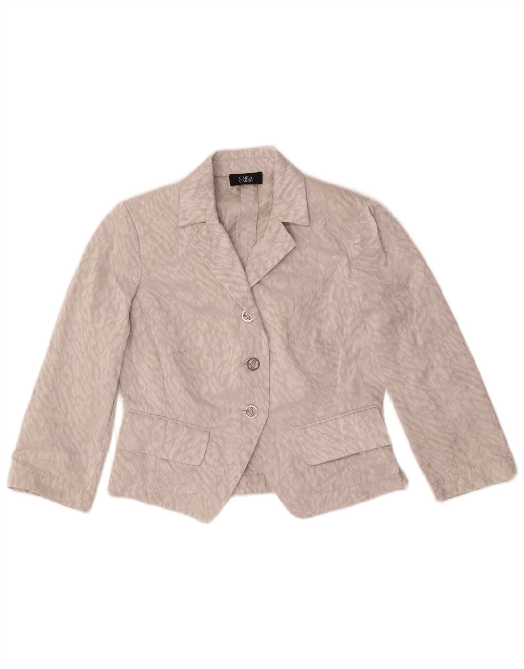 CARLA CARINI Cardigan Crop Feminino UK 10 Pequeno Cinza Animal Estampa