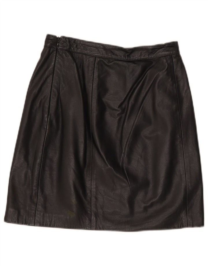 Mini saia de couro feminina vintage W24 XS preta