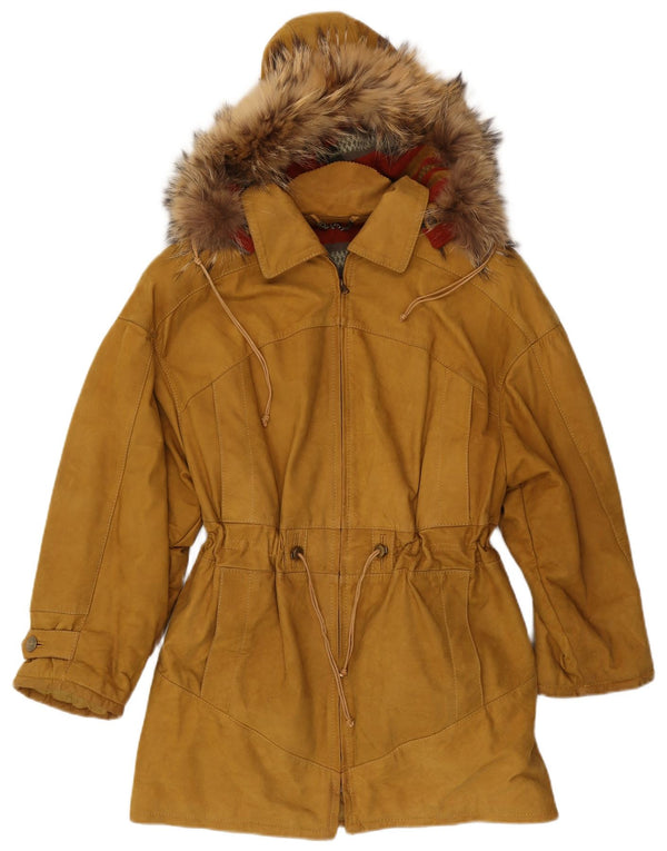 Jaqueta Parka feminina vintage de camurça com capuz IT 46 couro bege grande