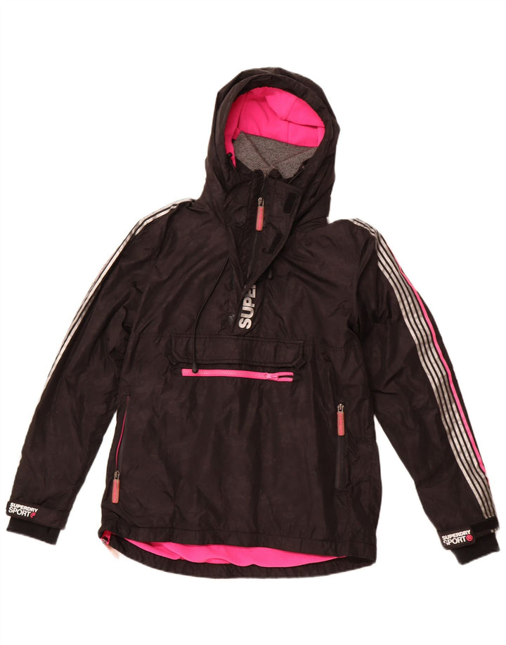 Jaqueta anorak feminina SUPERDRY com capuz gráfico Reino Unido 8 pequeno preto nylon