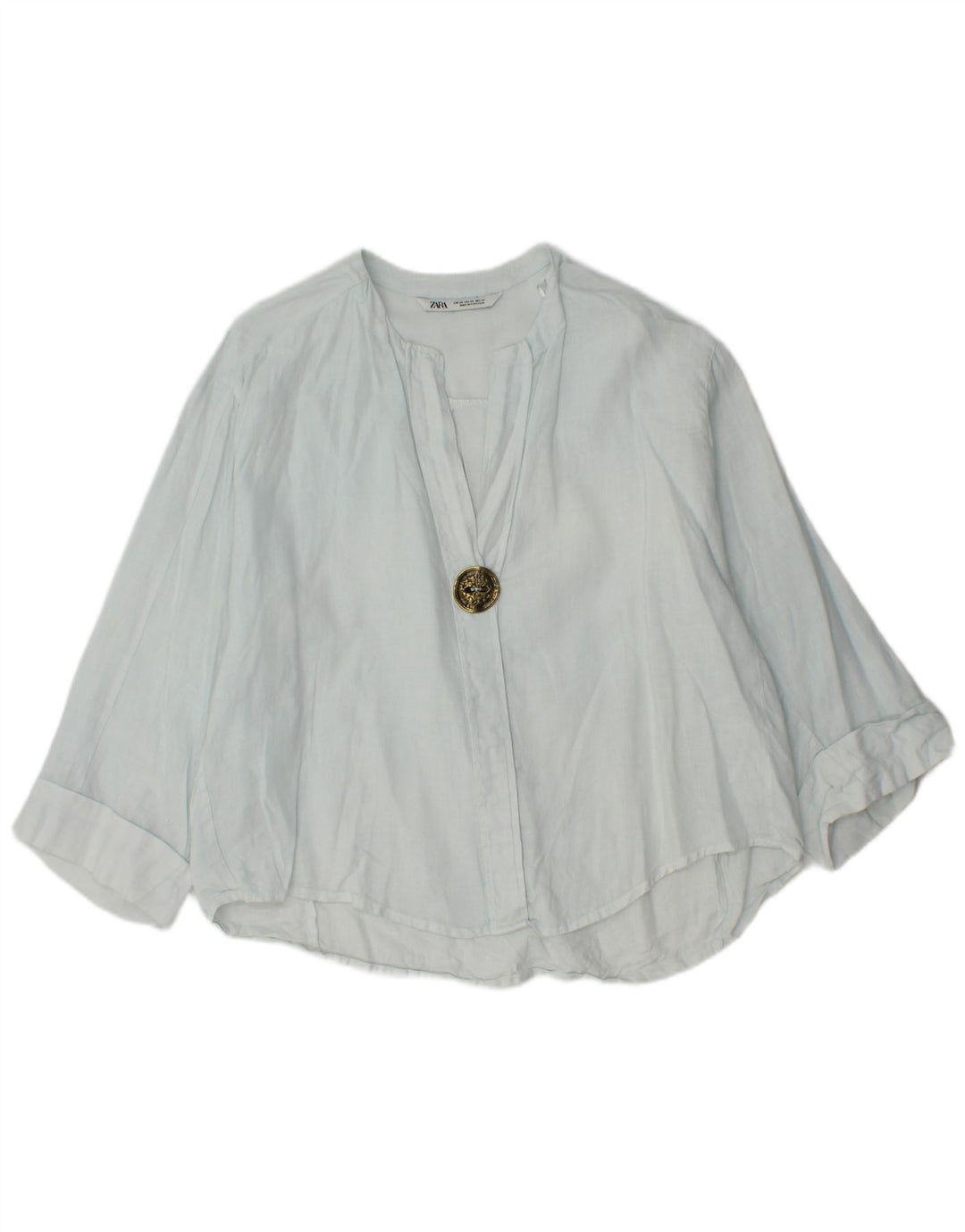 Zara Blusa feminina oversized manga 3/4 Top Reino Unido 6 XS Azul