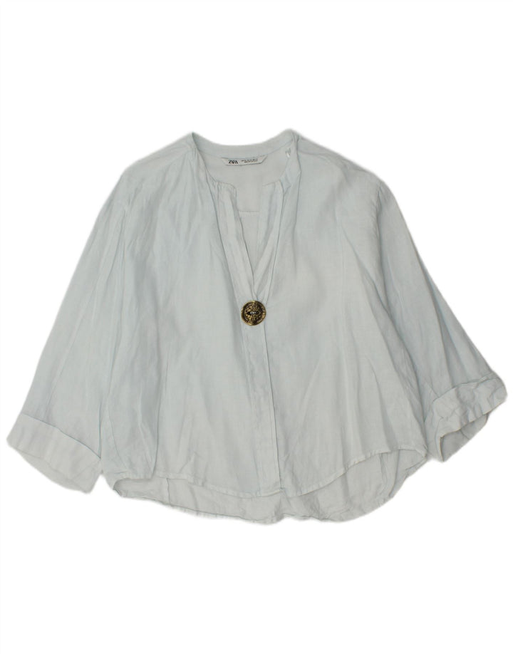 Zara Blusa feminina oversized manga 3/4 Top Reino Unido 6 XS Azul