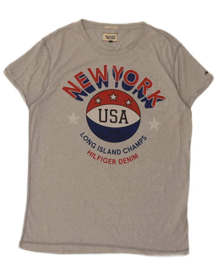Tommy Hilfiger Camiseta masculina gráfica grande poliéster manchado cinza