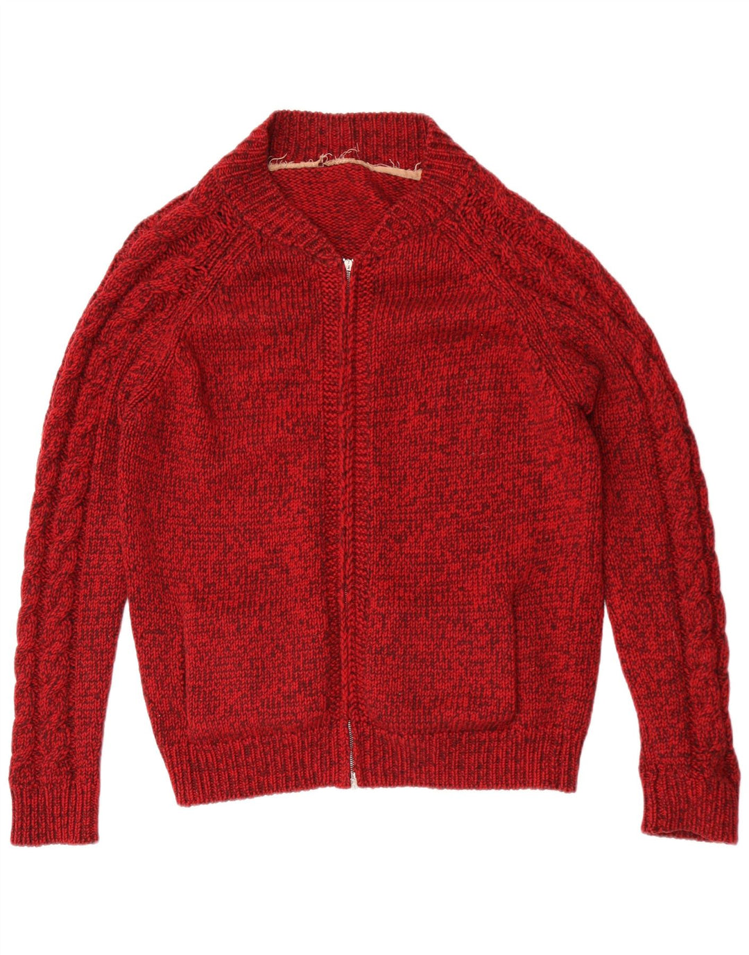Suéter cardigã masculino vintage médio vermelho manchado