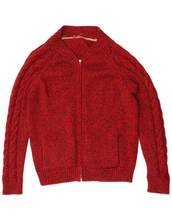 Suéter cardigã masculino vintage médio vermelho manchado