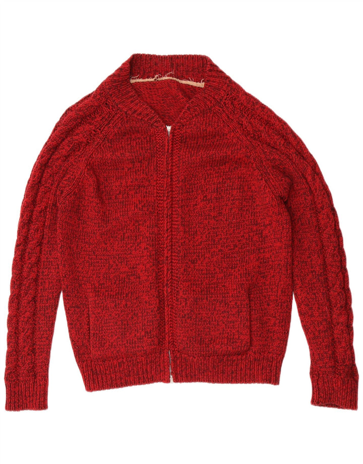 Suéter cardigã masculino vintage médio vermelho manchado