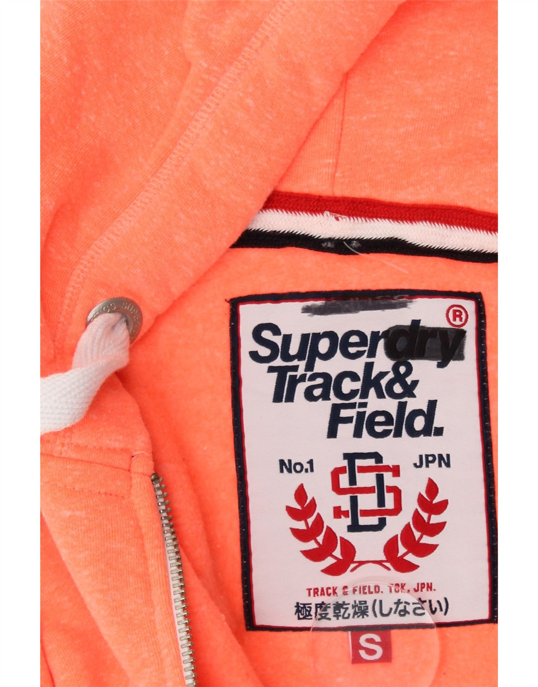 Suéter feminino SUPERDRY com capuz e zíper gráfico Reino Unido 10 pequeno laranja manchado