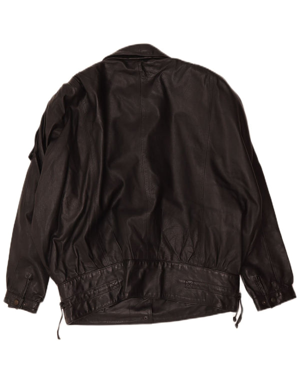Jaqueta de couro superdimensionada feminina vintage EU 36 couro preto pequeno