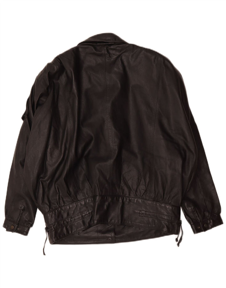 Jaqueta de couro superdimensionada feminina vintage EU 36 couro preto pequeno