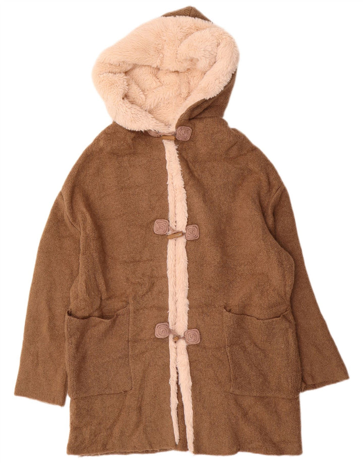ZARA Suéter cardigã feminino oversized com capuz e palangre Reino Unido 14 marrom médio