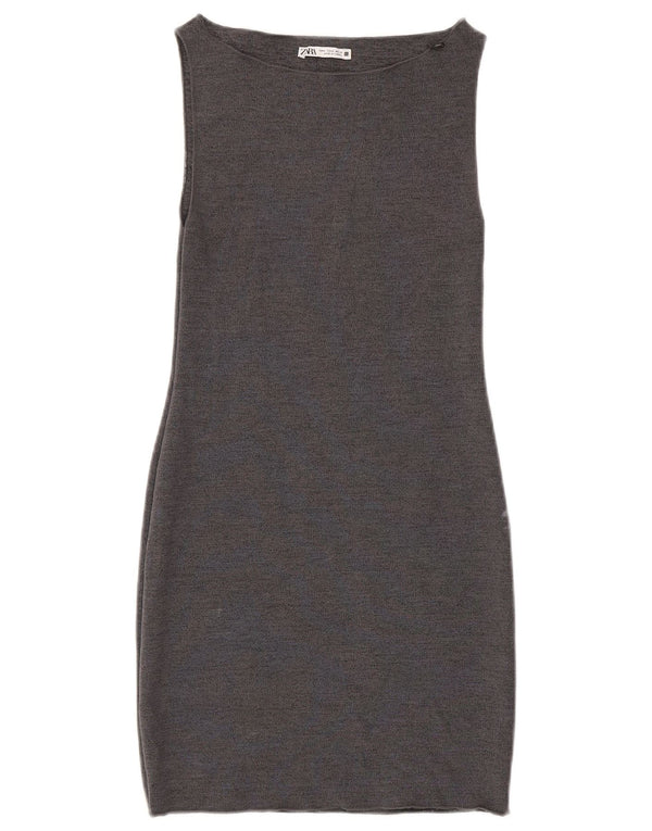 Vestido feminino Zara com bainha sem mangas UK 12 Viscose cinza médio