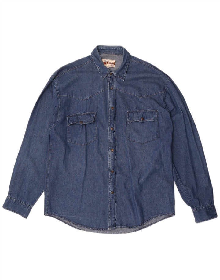 Camisa jeans masculina J&P Brothers grande algodão azul