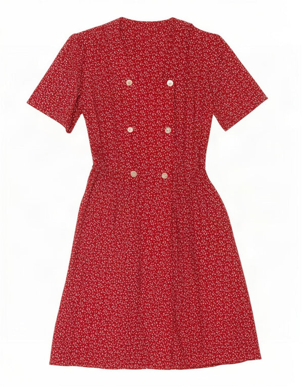Vintage Womens Short Sleeves A-Line Dress UK 12 Medium Red Floral