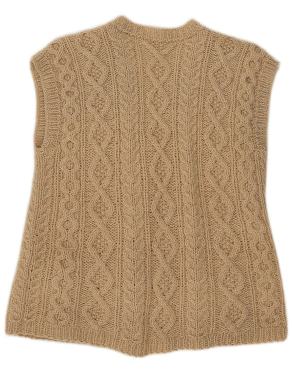 Suéter cardigã feminino vintage sem mangas Reino Unido 14 bege médio