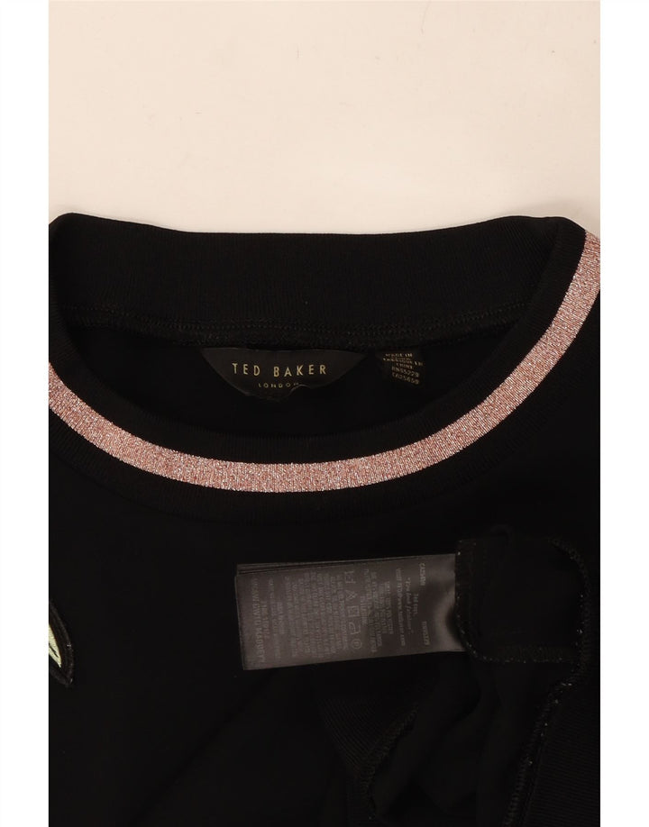 Suéter feminino TED BAKER Reino Unido 14 poliéster floral preto médio