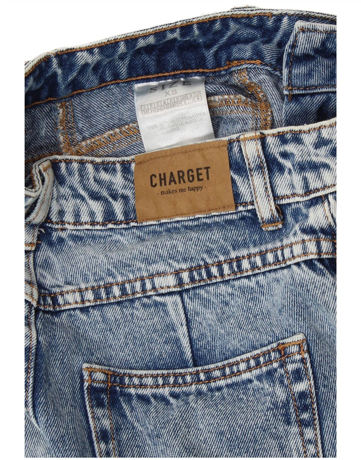 Calça jeans feminina vintage cônica de cintura alta Reino Unido 6 XS W25 L25 algodão azul