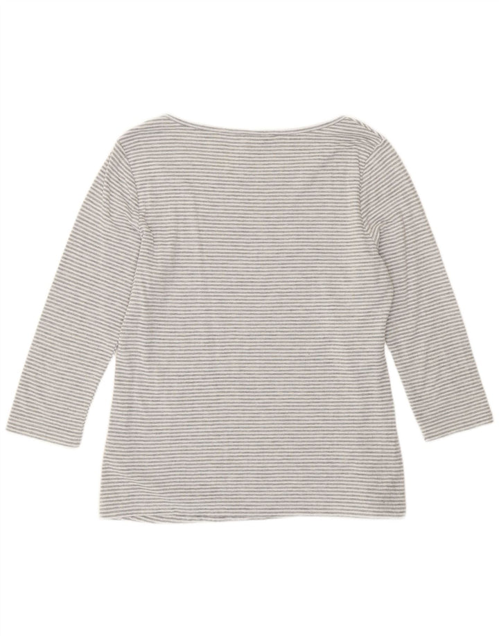 Camiseta feminina Crew Clothing manga 3/4 UK 16 poliéster listrado cinza grande